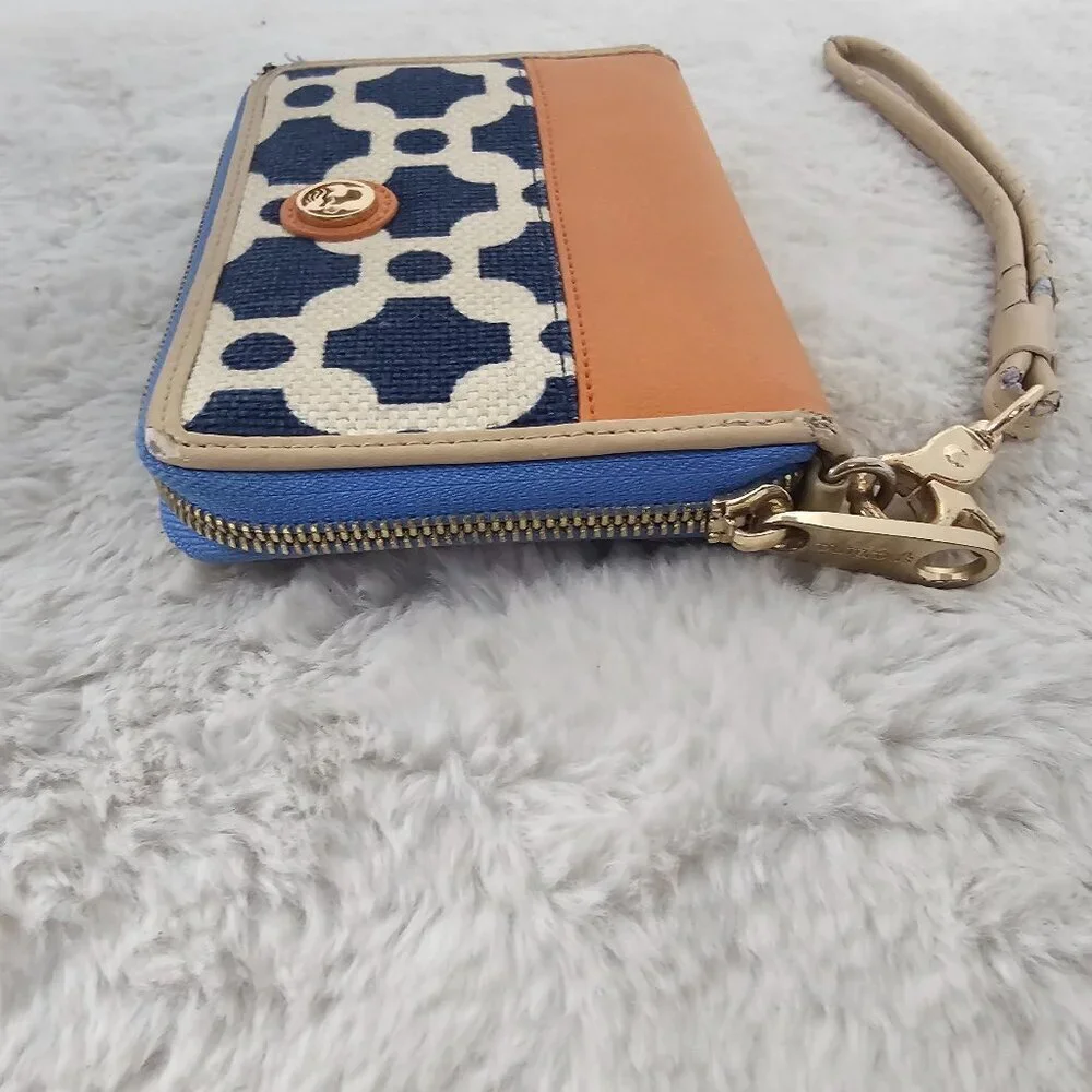 Spartina Blue Orange Zip Around Wallet Wristlet